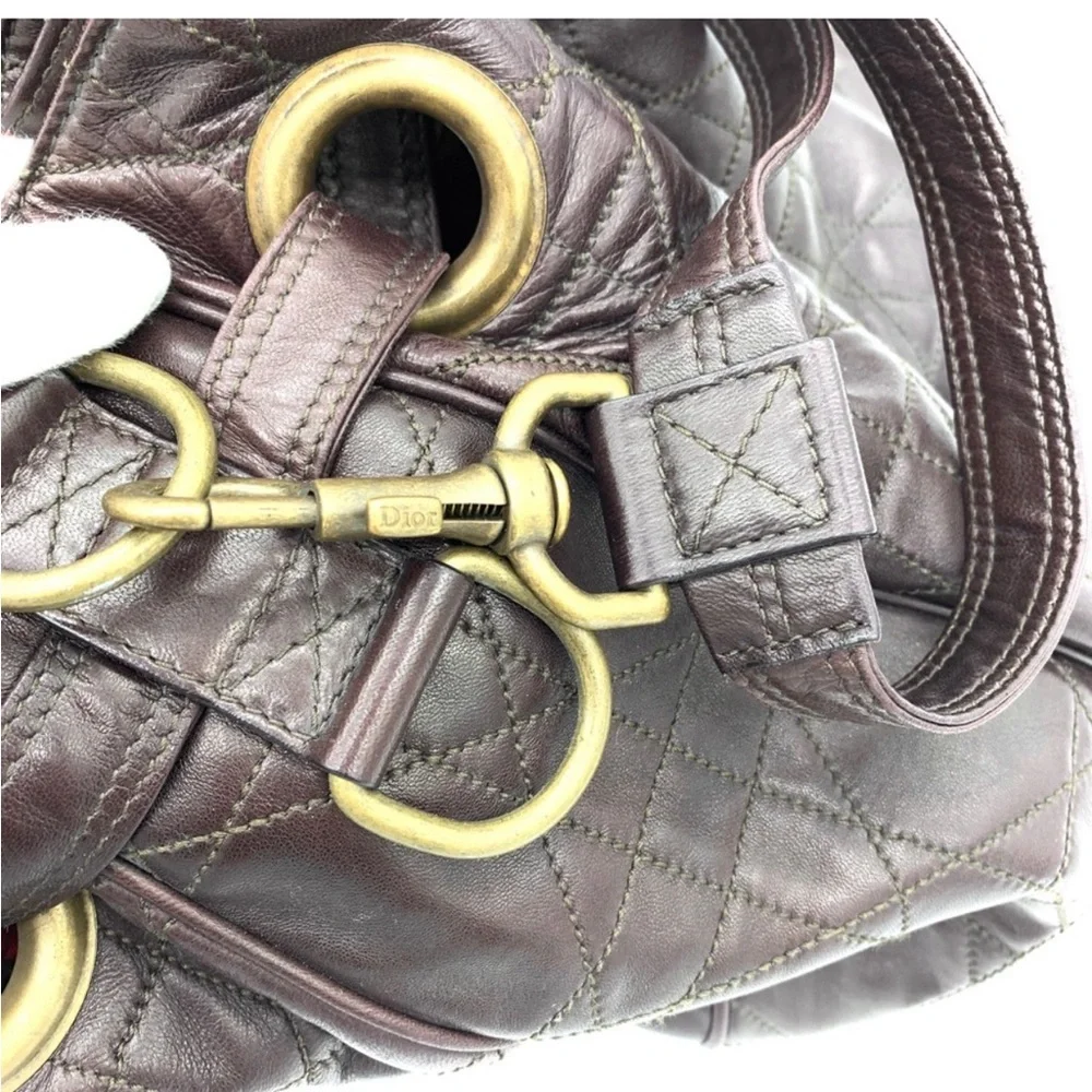 Christian Dior Vintage Brown Quilted Leather Cannage Drawstring Bucket Bag - Picture 7 of 12